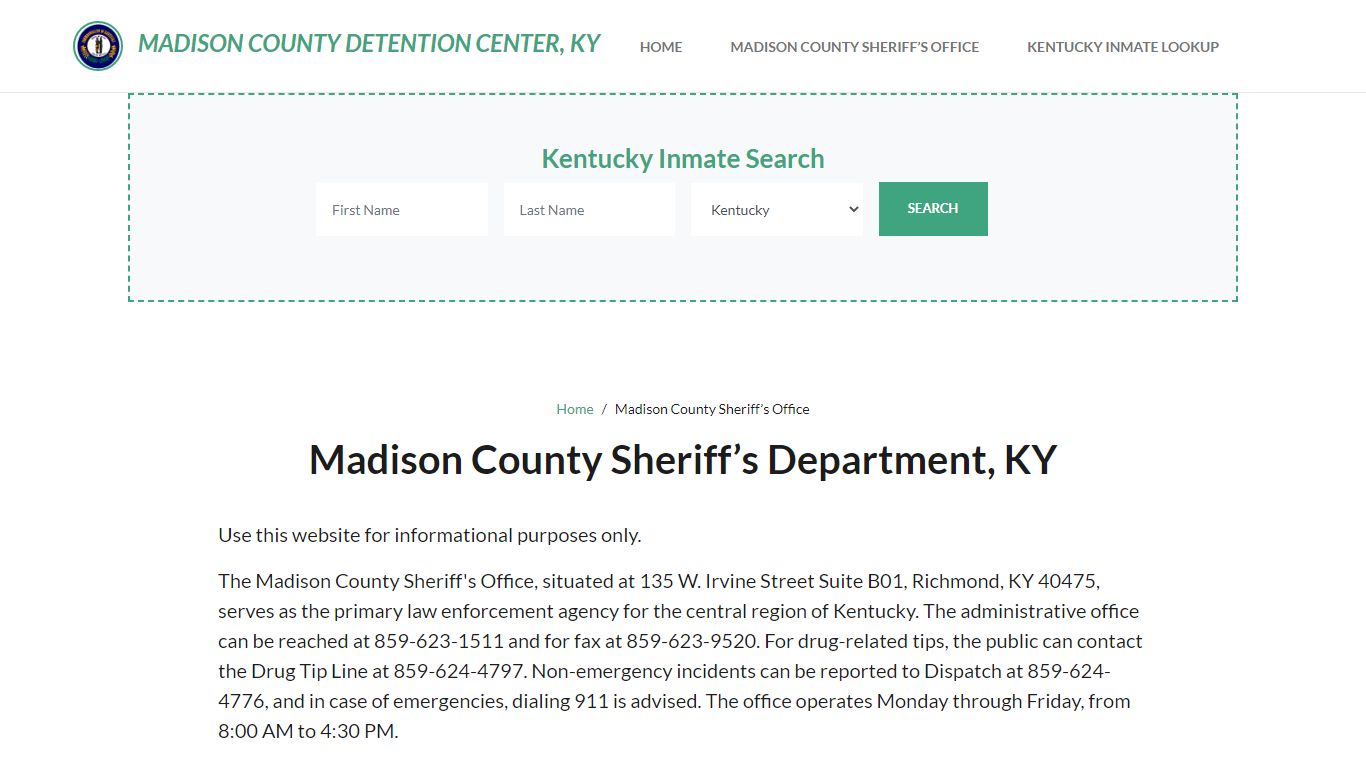 Madison County Sheriff Department, KY Arrests, Warrant Lookup